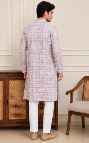Image of FOXDX Men's Cotton Kurta, Ethnic Printed Kurta for Perfect Ethnic Look, Stand Collar Long Sleeve Casual Printed Regular Long Kurta
