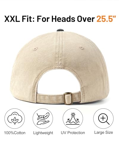 Image of XXL Baseball Cap For Big Heads, Soft Crown Washed Dad Hat, Oversized Denim Cap For Men Women Golf, Travel, Daily Wear