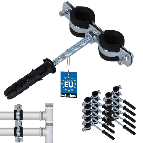 KOTARBAU® 10 x Soportes de tubo 3/8' junta de goma, Abrazadera doble para bajante, Abrazaderas para tubos, Abrazadera antivibración de acero, Soporte de fijación de las tuberías, Soporte de conducto