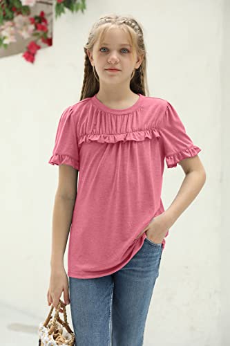 Image of Haloumoning Girls Crew Neck T Shirts Peplum Babydoll Tops Tees 4-15 Years | Girls T-Shirts, Casual Loose Tunic Tops, Cute Ruffle T Shirts, Short Sleeve Shirts, Long Sleeve Blouse