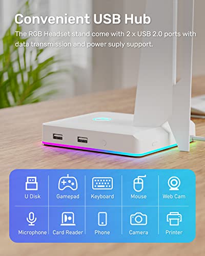 Ifyoo Rgb Gaming Headset Stand With 2 Usb Ports, Game Headphone Mount For Pc, Xbox One, Ps4, Switch, Earphone Holder Hanger, Great For Gaming Stations, Fancy Desk Gamer Accessories, White #TOP3