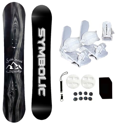Symbolic Knotty Kid Youth Snowboard & Bindings & Leash & Stomp Pad Package (Bindings White XS (fits 1-6 Kids), 130cm Snowboard Knotty)