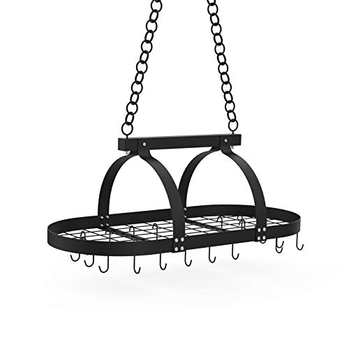 KES Plafond Opknoping Pot Rack 85CM Plafondplank voor Keuken Ovale Pot en Pan Rack Mat Zwarte Pot Hanger met 20 S Haken, KUR221S85-BK - Image 3