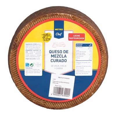 Queso de Mezcla Curado METRO Chef – Porciones, Media Pieza y Entero | Elaborado con Leche de Vaca, Oveja y Cabra | Sabor Intenso y Cremoso (1 PIEZA, Mezcla Curado Pieza 3 kg Aprox)