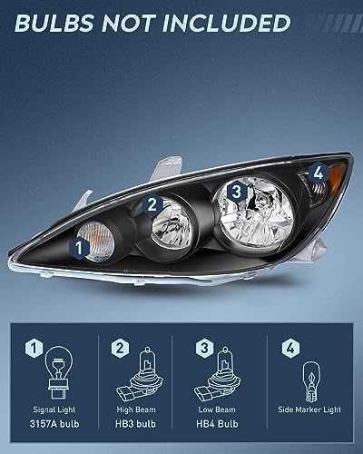 Image of Nilight Headlight Assembly Compatible with 2005 2006 Toyota Camry LE XLE SE Headlamps Replacement Black Housing Amber Reflector Upgraded Clear Lens Driver and Passenger Side