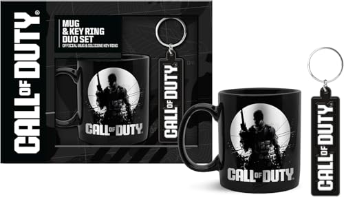 Corsair Toiletries Call of Duty Offizielle Tasse & Schlüsselanhänger Duo Set Schwarz Silikon Schlüsselanhänger und Keramikbecher Gaming Merchandise Geschenkpaket