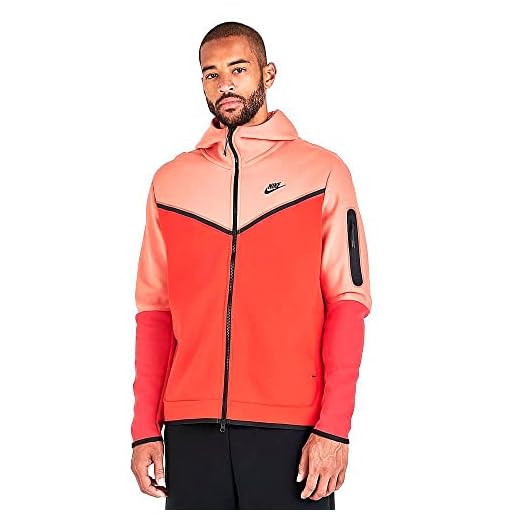 Nike Men's Tech Fleece Hoodie (Light Orange/Black/Orange, Large)