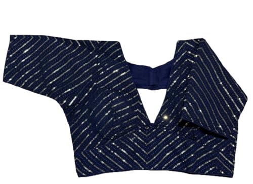 Pujia Mills Womens Fancy Readymade Ethnic wear Half Sleeve Sequins Saree Blouse sabyasachi Blouse for Women Saree and Lehenga Choli Bridal Blouse