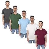 Mens 5 Pack Ultra Soft Organic 100% Plain Cotton Multipack Summer Tees White, Blue, Green, Charcoal, Wine Short Sleeve Crew Neck T-Shirt(Pack5, XL)
