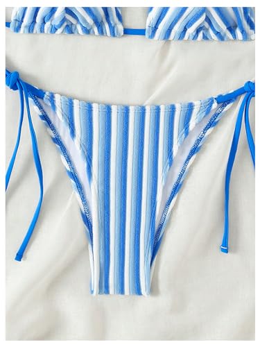 Women's 2 Piece Bikini Sets Halter Tie Side Triangle Swimsuit Striped Bathing Suit3