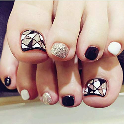 LittleB Shimmer Fake Toe Nails Glossy False Toenails Press On Artificial Nails for Women and Girls(24pc)