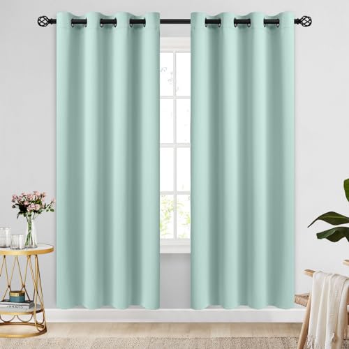 Image of COSVIYA Grommet Blackout Room Darkening Aqua Curtains 72 inch Length | Thick Polyester Light Blocking Insulated Thermal Window Curtain Drapes for Bedroom /Living Room,52x72 inches,2 Panels