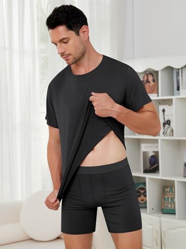 Men's Pajamas, Set of 2 Summer Sleepwear and Shorts, Short Sleeve Loungewear Pajama Cool Pants Soft PJS for Men2