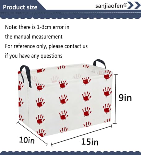 Image of Sanjiaofeng Rectangular Kids Basket Halloween Spooky Storage Bins,Gloomy Storage Basket with Handles.Clothers,Books,Kid's Gifts Bins.Halloween Party Baskets(Blood Hand)