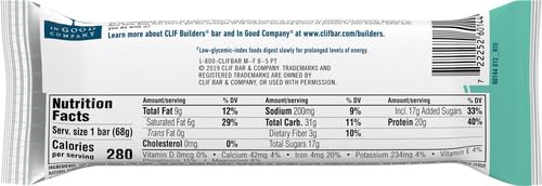 Image of CLIF BUILDERS Protein Bar- Chocolate Mint Flavor - 20g Plant Based Protein - Gluten Free - Non-GMO - Low Glycemic - No Artificial Sweeteners - 2.4 oz. (Pack of 5)
