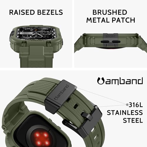 Image of amBand Compatible with Apple Watch Series 11 /10 42mm Bands Case for Men Women, M1 Sport Rugged Heavy Duty Protective Cover Tactical Strap Military Protector Bumper for iWatch Accessories - Army Green