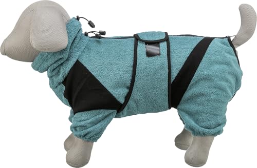 TRIXIE Bade- und Hausoverall - für Hunde Hundemantel aus Frottee - XS (30 cm) Petrol, wärmender Hundepullover für drinnen & draußen - 23851