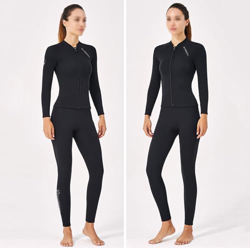 Chaqueta y pantalones de neopreno para mujer, 2mm, mangas largas, con cremallera frontal, top para natación, surf, snorkel, buceo, navegación (Top Mediano) miniatura 3