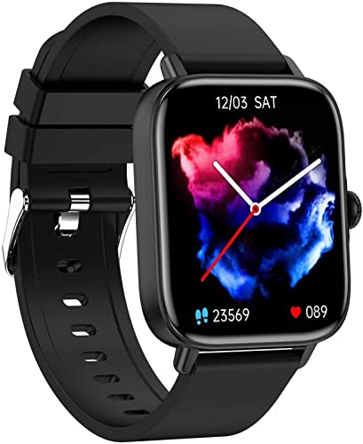 Reloj inteligente para mujeres y hombres, reloj deportivo impermeable de 1.7 pulgadas, con notificación de mensajes, rastreador de actividad de llamadas Bluetooth (color: negro)