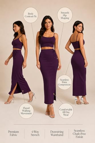 Image of Stretchable Cotton Saree Shapewear Petticoat for Women | Breathable Saree Shaper with Drawstring & Side Slits | Seamless Inskirt Petticoat for Saree Lehenga Gown | S-5XL