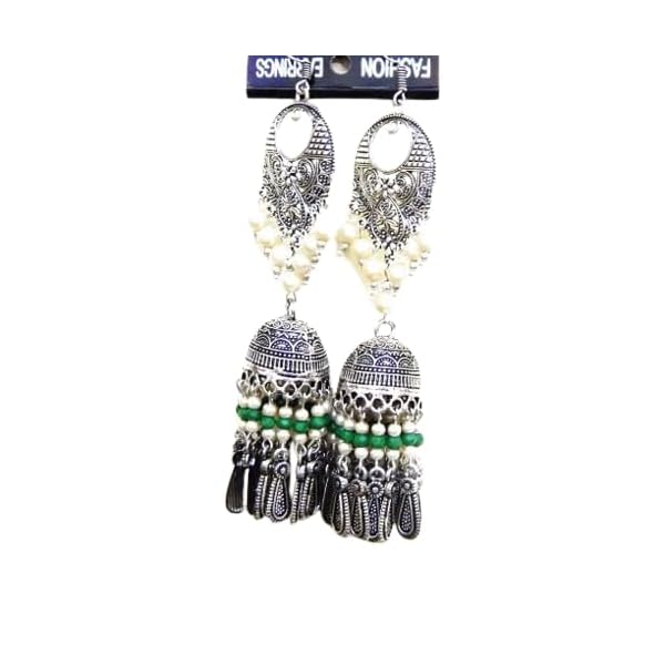 Silver Metal Jhumka with Chandbali Hook Earrings