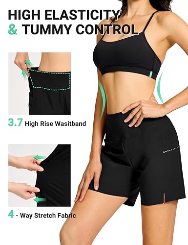 BVVU Women's 5" High Waisted Swim Board Shorts with Pockets Liner Tummy Control UPF50+ Quick Dry Beach Swimsuit Bottoms2
