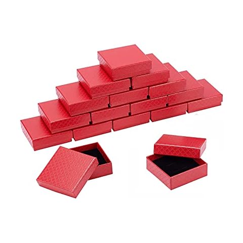 kaguyo15pcs carboard jewellery boxes, earring boxes, ring box, kraft boxes, jewelry packaging, jewelry box small, earrings boxes for jewelry gift, earrings jewelry box 5x5x2.2cm (red earrings box) Cover