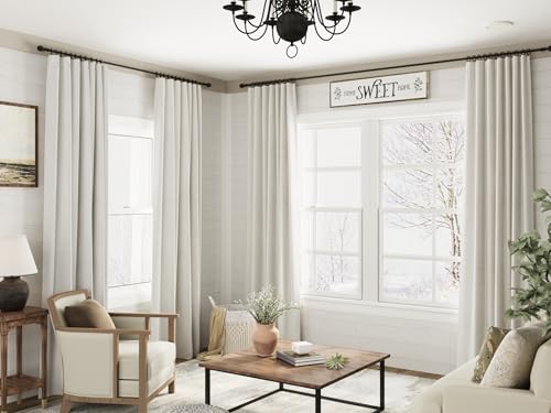 Image of Cream 100% Blackout Linen Curtains 120 Inches Long for Bedroom Back Tab Room Darkening Black Out Curtain Modern Farmhouse Decor Neutral Luxury Floor to Ceiling Drapes for Living Room 52x120,2 Panels