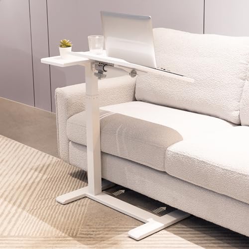 Adjustable Height Overbed Table with Pneumatic Roll, White