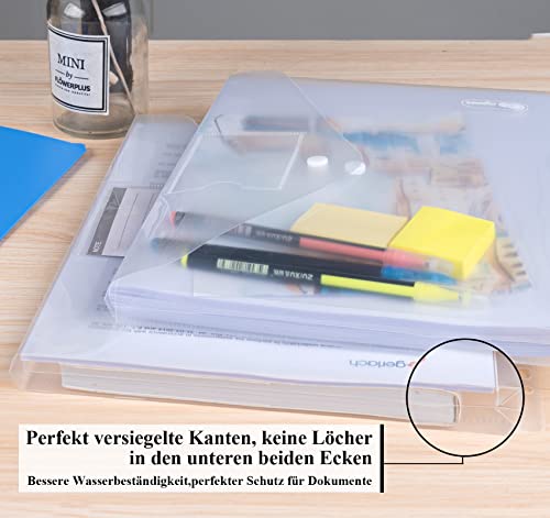 Agoer Pacote com 20 envelopes de plástico com 2 botões de pressão, pastas de plástico transparente A