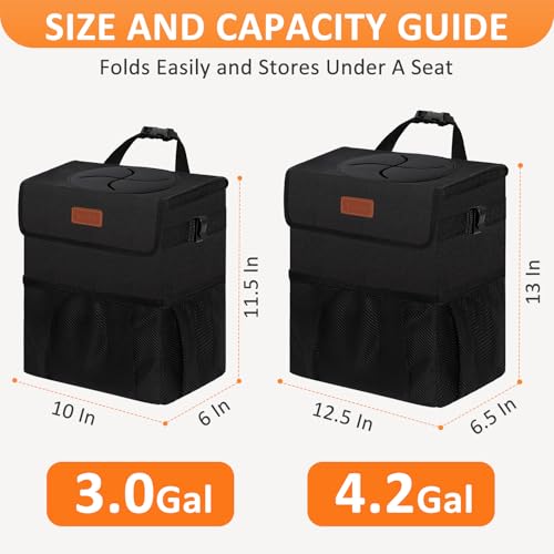 Image of Vankor 4.2 Gallons Car Trash Can with Lid, Bag Bin Hanging Waterproof Automotive Car Garbage Cans Leak Proof Vehicle Trash Can for Truck SUV,Black