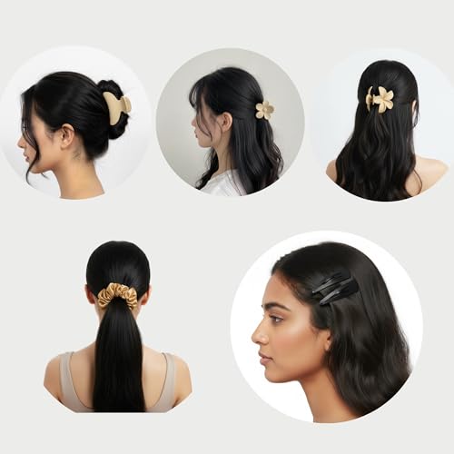 Image of Hair Claw Clips for Women and Girls Combo Gift Set | 11 Pc Collection with Korean Flower Claw, Small Clutchers, Scrunchies & Tic Tac Clips Matte