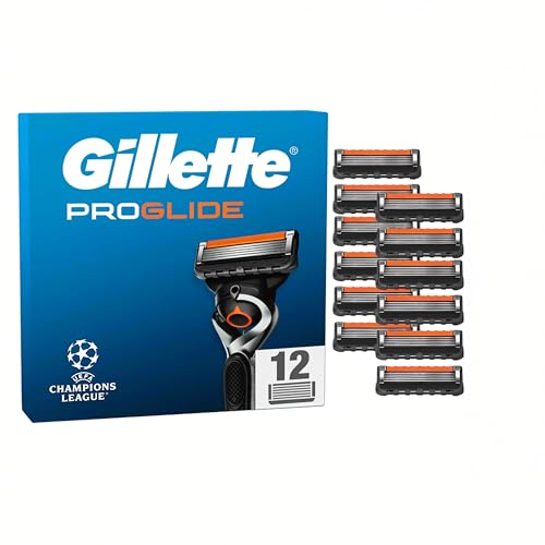 Gillette Proglide Klingen, 12 ORIGINAL Ersatzklingen, Rasierklingen für Herren — 2x Gleitstreifen Vor und Nach den Klingen und EverGlide Gleitstreifen für Unglaubliche Gründlichkeit und Komfort*