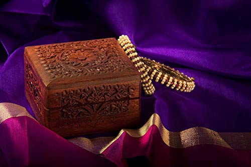 Unique Wooden Handicrafts Handmade Wooden Jewellery Box For Women Jewel Organizer Square Elephant Décor 4X4 Inch(Gift For Raksha Bandhan)