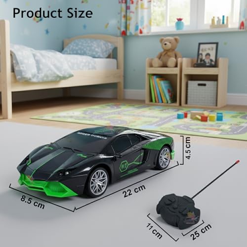 Image of Wishkey Remote Control Car Toy Super High Speed Racing Car with Stylish Looks & Modern Design,RC Vehicle Toy for Kids Age 4+ Years Black-Green, (Pack of 1)