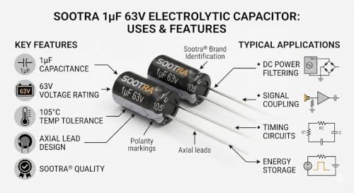 Image of Fixed Aluminum Radial Electrolytic Capacitors 1UF 63V - Pack of - 5