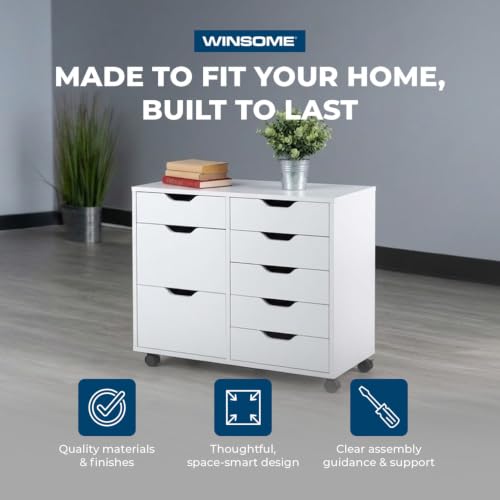 Image of Winsome Halifax Tall Mobile Storage Cabinet, White, 2 Door 6 Drawer