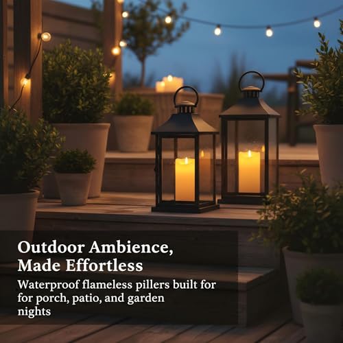 Image of ANGELLOONG 12 inchX4 inch Flameless Candles with Remote, Set of 2 Waterproof Outdoor Battery Operated Pillar Candles with Timer, LED Candles Flickering for Lanterns, Porch, Patio Decor