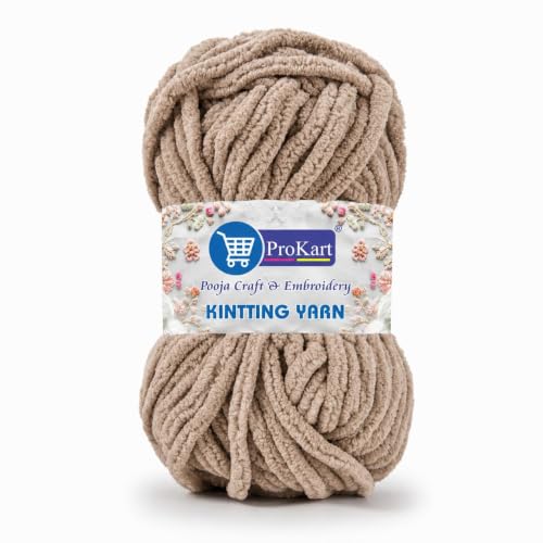 Image of ProKart Premium Blankie Wool, Plush & Cuddly, Chenille Yarn Supersoft Hand Knitting Wool Ball | Blanket Thick Adult, Sweaters, caps, Throws, Blankets (Light Mud-001, 100gms x 1 Pack)