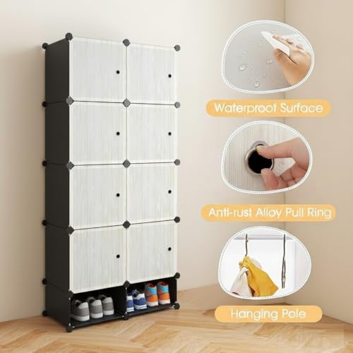 Image of KRISHYAM 8 Box Collapsible Wardrobe Organizer with Doors & 2 Shoe Box Storage, DIY Closet Cabinet for Clothes, Shoes, Toys, Books, Bags & Bedroom Storage
