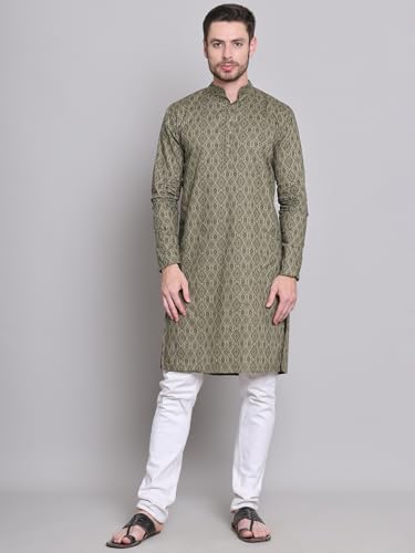 Image of Majestic Man Women's Cotton Regular Fit Casual Ethnic Motifs Printed Mandarin Collar Long Kurta