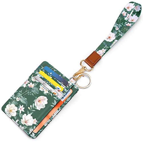 Coco Rossi Slim Front Pocket Wallet RFID ID Card Holder Cute Small Wallet with Wrist Lanyards Key Chain Holder for Women,Alpine Green