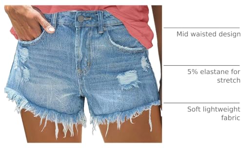 Image of onlypuff Women Denim Shorts Ripped Mid Waisted Jean Shorts with Pockets