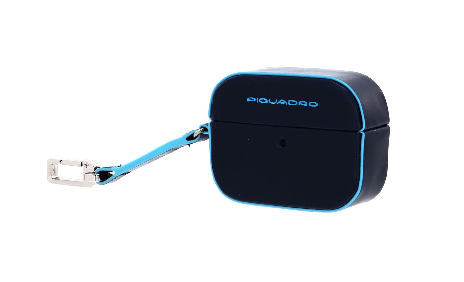 PIQUADRO - Custodia per Auricolari Pelle Blue Square - Unisex - Blu Notte | Salvaspazio, Protettiva, Moschettone, Trasferte, Uso quotidiano