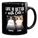 SpecialMe® Tasse Katze personalisiert (1-3) mit Namen Geschenk Katzenbesitzer Katzenmama Katzenpapa Katzenmotiv schwarz standard