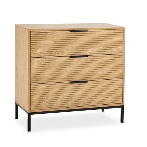 HOMN LIVING Cómoda de Noche Mónica 3 cajones Color Madera, 80 cm (Ancho) 40 cm (Profundo) 80 cm (Altura)