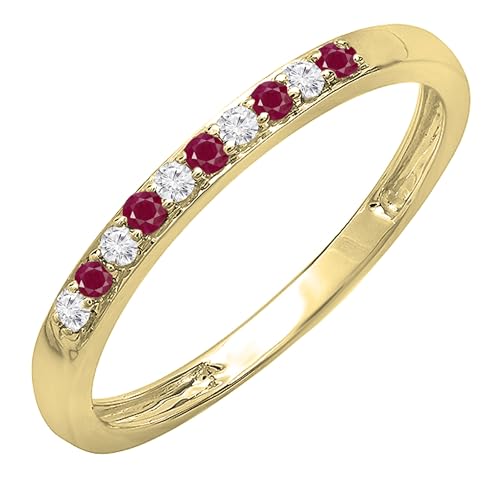 Dazzlingrock Collection Round Ruby & White Diamond Alternate Stone Wedding Band for Women in 10K Solid Gold