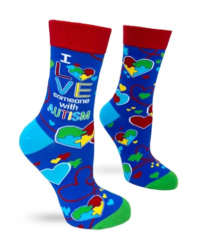 Fabdaz I Love Someone With Autism Womens Crew Socks - 1 Pair Fits Ladies Shoe Size 5-10