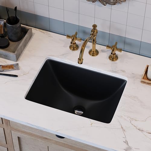 DeerValley Black Undermount Bathroom Sink 18'' x 13'' Rectangular Ceramic Bathroom Wash Basin with Overflow Hole DV-1U306B