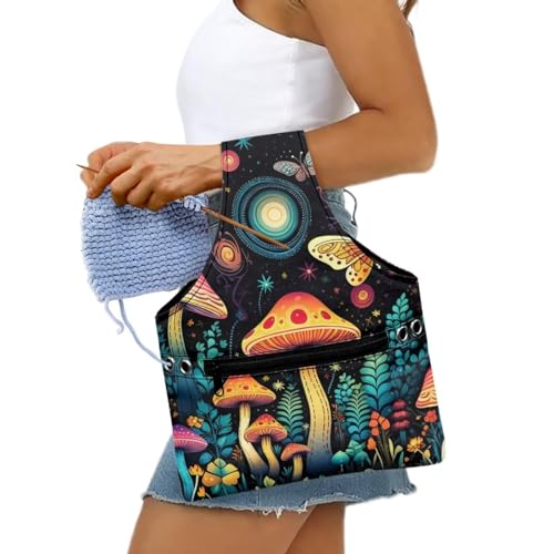 Image of Mushroom Yarn Bags for Crocheting Organzing Knitting Crochet Organziers and Storage Holding Yarn Crochet Hooks Crochet Needles,Small